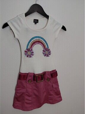 Lilt Girls' Size 7 White and Pink Rainbow Dress with Belt